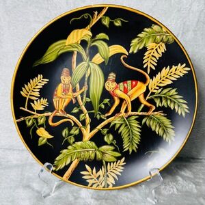 Tropical Monkey Decorative Plate Black Jungle Art Boho Safari Wall Display 10"